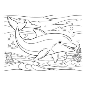 イルカ2の無料塗り絵イラスト（知育・高齢者レク用）