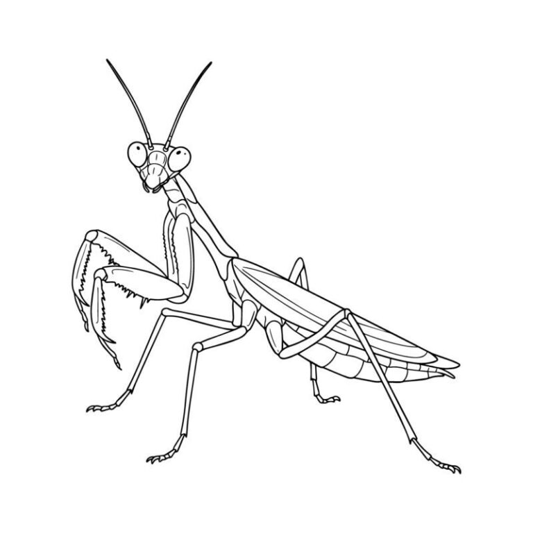 オオカマキリの無料塗り絵イラスト（知育・高齢者レク用）