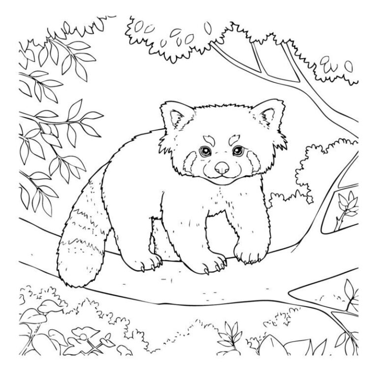 レッサーパンダの無料塗り絵イラスト（知育・高齢者レク用）