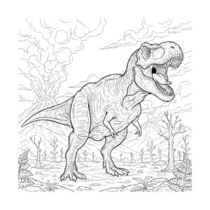 ティラノサウルス５の無料塗り絵イラスト（知育・高齢者レク用）