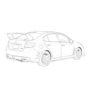斜め後ろから見たWRX STI(VAB)の無料塗り絵イラスト（知育・高齢者レク用）