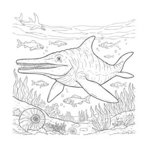 テムノドントサウルスの無料塗り絵イラスト（知育・高齢者レク用）