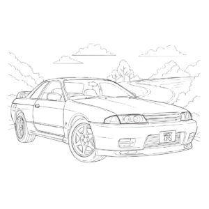3代目  BNR32型の無料塗り絵イラスト（知育・高齢者レク用）