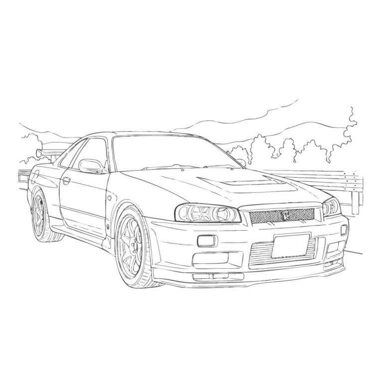 スカイラインGT-R / GT-Rの無料塗り絵イラスト（知育・高齢者レク用）
