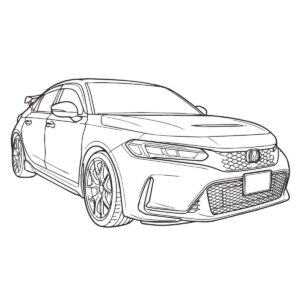 シビック タイプRの無料塗り絵イラスト（知育・高齢者レク用）