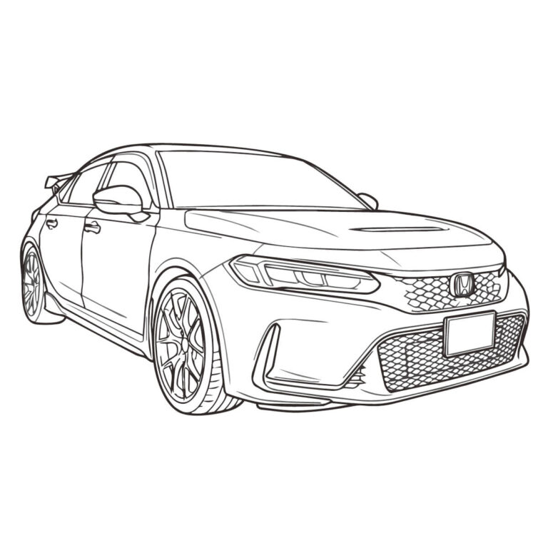 シビック タイプRの無料塗り絵イラスト（知育・高齢者レク用）