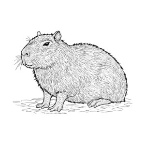 カピバラの無料塗り絵イラスト（知育・高齢者レク用）