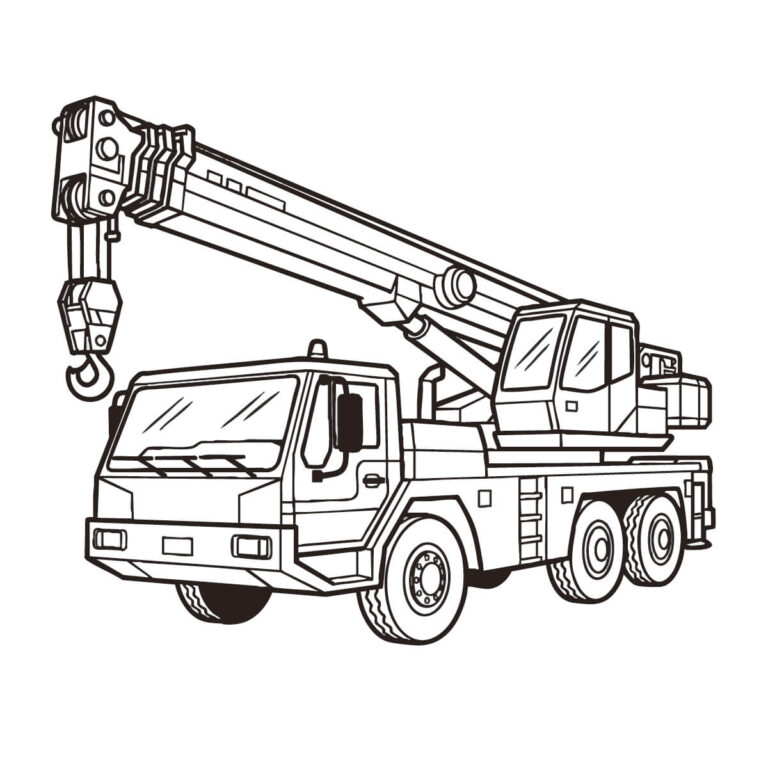 クレーン車の無料塗り絵イラスト（知育・高齢者レク用）
