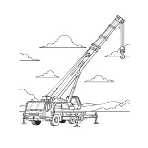 ブームを伸ばしているクレーン車の無料塗り絵イラスト（知育・高齢者レク用）