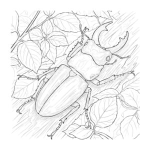 ヒラタクワガタ2（オス）の無料塗り絵イラスト（知育・高齢者レク用）