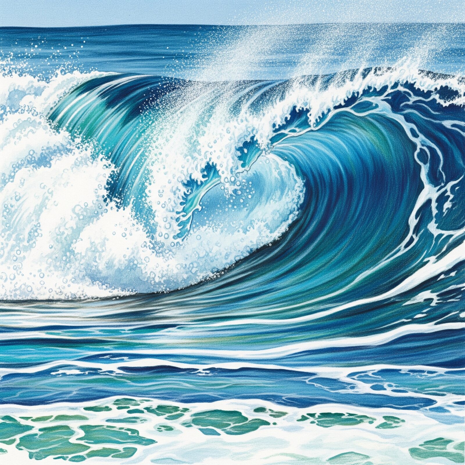 海の波の塗り方：躍動感あふれる波を親子で描こう！