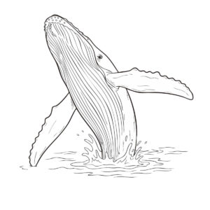 ザトウクジラ大ジャンプの無料塗り絵イラスト（知育・高齢者レク用）