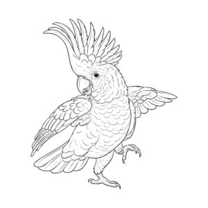 踊っているキバタンの無料塗り絵イラスト（知育・高齢者レク用）