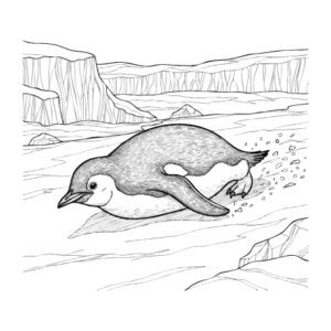 滑るペンギンの無料塗り絵イラスト（知育・高齢者レク用）