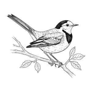 ハクセキレイの無料塗り絵イラスト（知育・高齢者レク用）