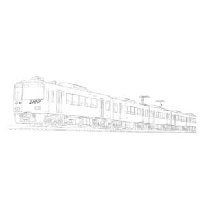 2100形　ブルースカイトレインの無料塗り絵イラスト（知育・高齢者レク用）