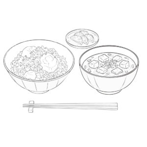Free printable Chestnut Rice Set Meal with Chopsticks coloring page