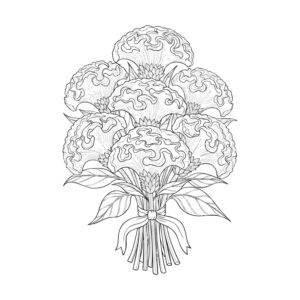 トサカケイトウ花束の無料塗り絵イラスト（知育・高齢者レク用）