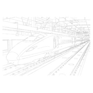 駅に停まるE7系/W7系の無料塗り絵イラスト（知育・高齢者レク用）