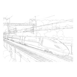 走っているE7系/W7系の無料塗り絵イラスト（知育・高齢者レク用）
