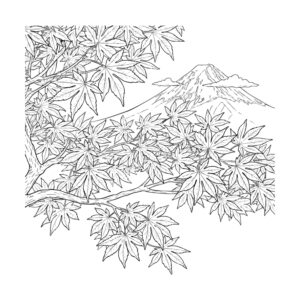 イロハモミジ（カエデ）の無料塗り絵イラスト（知育・高齢者レク用）