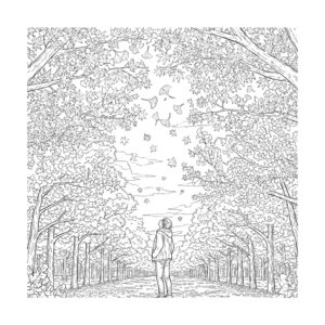 紅葉狩り３の無料塗り絵イラスト（知育・高齢者レク用）