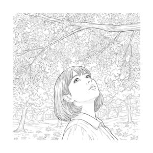 紅葉狩り４の無料塗り絵イラスト（知育・高齢者レク用）