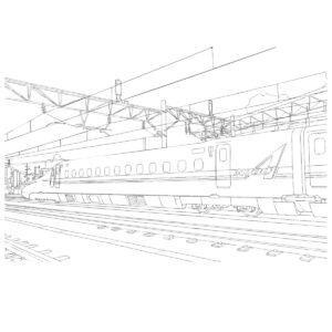 新幹線N700Aの無料塗り絵イラスト（知育・高齢者レク用）