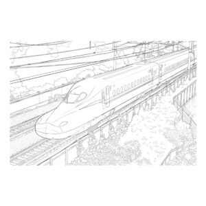 走行中の N700Sの無料塗り絵イラスト（知育・高齢者レク用）