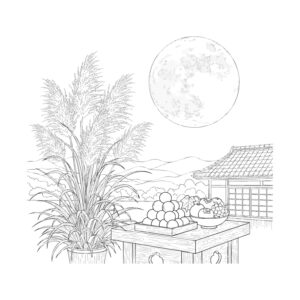 お月見（十五夜）の無料塗り絵イラスト（知育・高齢者レク用）