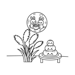 お月見（十五夜）２の無料塗り絵イラスト（知育・高齢者レク用）