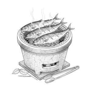 秋刀魚の塩焼き２の無料塗り絵イラスト（知育・高齢者レク用）