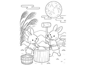 お月見（十五夜）の無料塗り絵イラスト（知育・高齢者レク用）