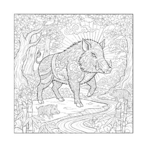 亥（い）干支２の無料塗り絵イラスト（知育・高齢者レク用）