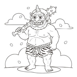 鬼の無料塗り絵イラスト（知育・高齢者レク用）