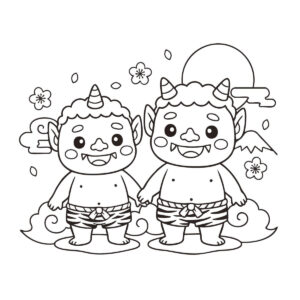 鬼の無料塗り絵イラスト（知育・高齢者レク用）