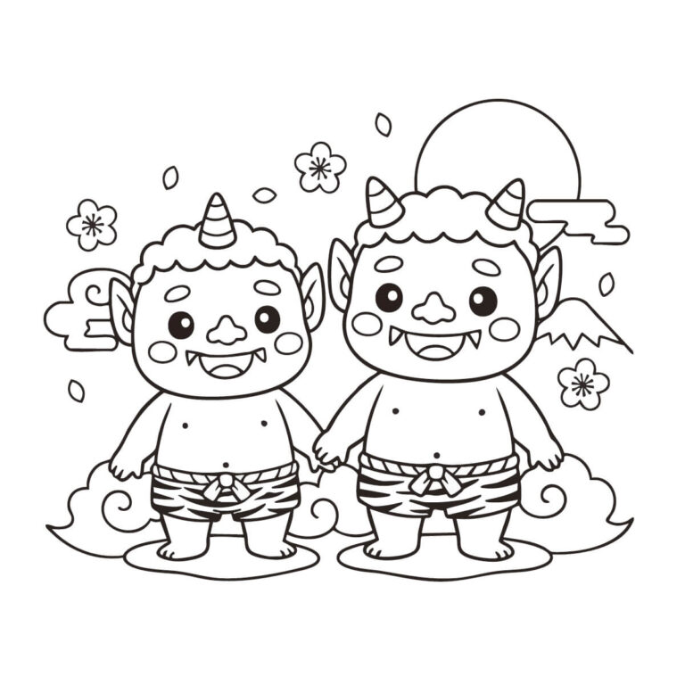 鬼の無料塗り絵イラスト（知育・高齢者レク用）