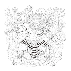 怖い鬼の無料塗り絵イラスト（知育・高齢者レク用）