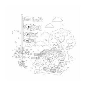 ゴールデンウィークの無料塗り絵イラスト（知育・高齢者レク用）