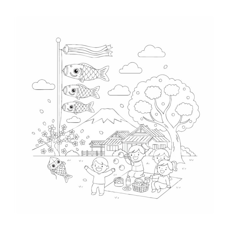ゴールデンウィークの無料塗り絵イラスト（知育・高齢者レク用）