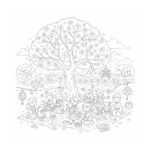 Free printable Cherry Blossom Viewing 2 coloring page