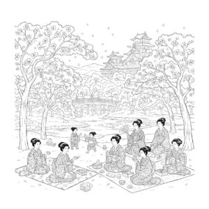 Free printable Cherry Blossom Viewing 3 coloring page