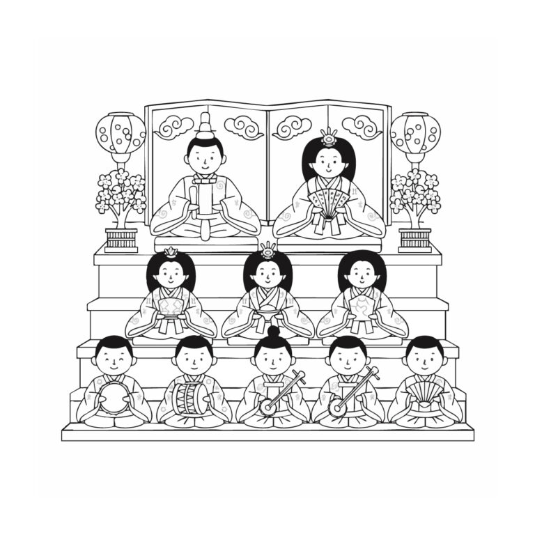 ひな祭りの無料塗り絵イラスト（知育・高齢者レク用）