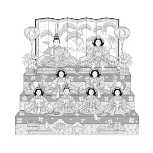 ひな祭り３の無料塗り絵イラスト（知育・高齢者レク用）