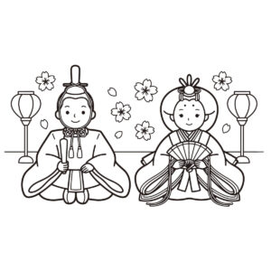 ひな祭り４の無料塗り絵イラスト（知育・高齢者レク用）