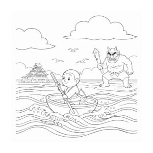 一寸法師の無料塗り絵イラスト（知育・高齢者レク用）