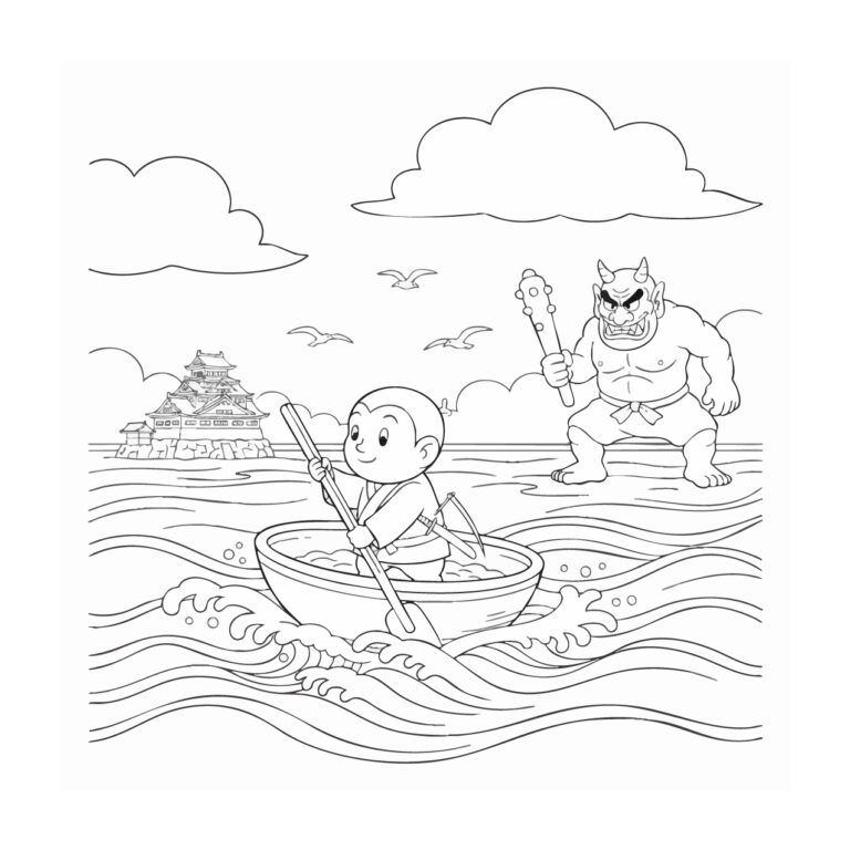 一寸法師の無料塗り絵イラスト（知育・高齢者レク用）