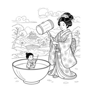 一寸法師２の無料塗り絵イラスト（知育・高齢者レク用）