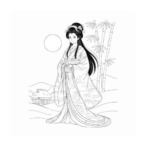 かぐや姫の無料塗り絵イラスト（知育・高齢者レク用）