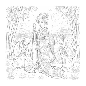 かぐや姫２の無料塗り絵イラスト（知育・高齢者レク用）